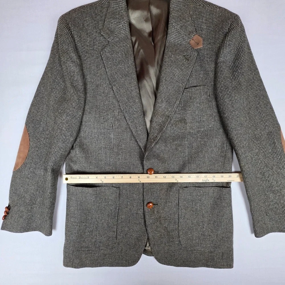 Hunt Valley Pure Wool Tweed Elbow Patch Blazer Sport Coat Mens 42L Brown Check